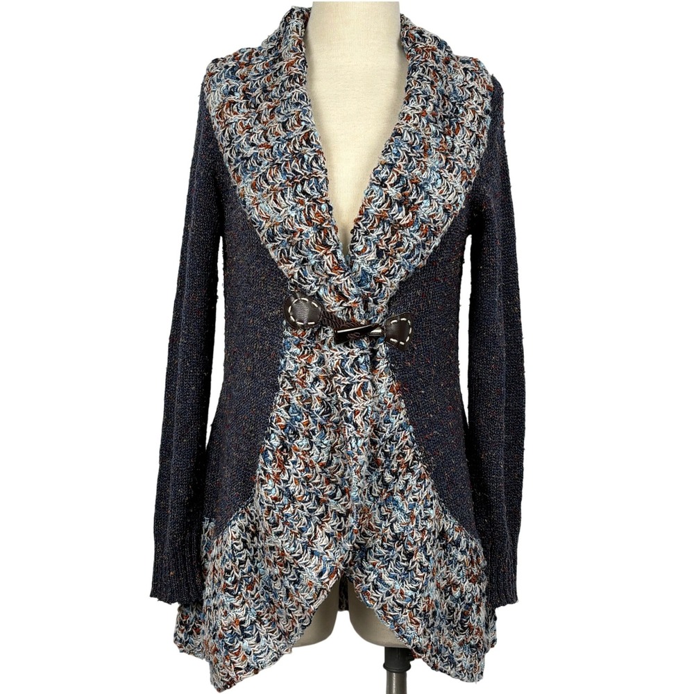 Ponsesa Womens‎ Navy Marled Knit Toggle Front Cardigan Sweater Size M Boho